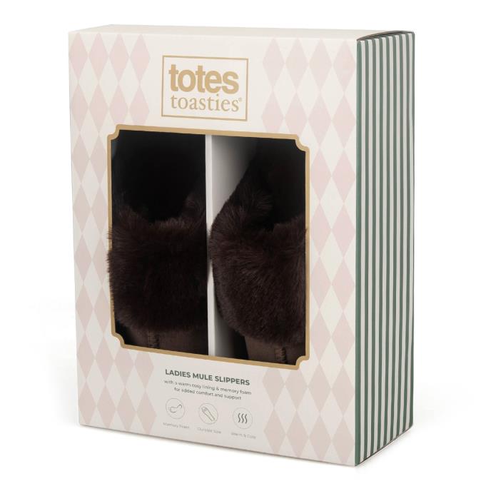 totes toasties® Ladies Velour Mule Slippers Chocolate Extra Image 1
